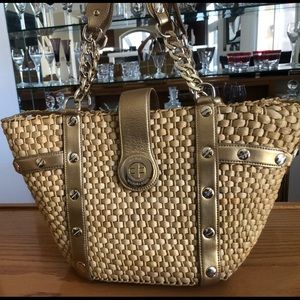 micheal kors gold woven bag
